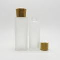 Frosted Clear Glass Lotion Pump Bottle with Bamboo Cover Cap Lid Wholesale LB-06A